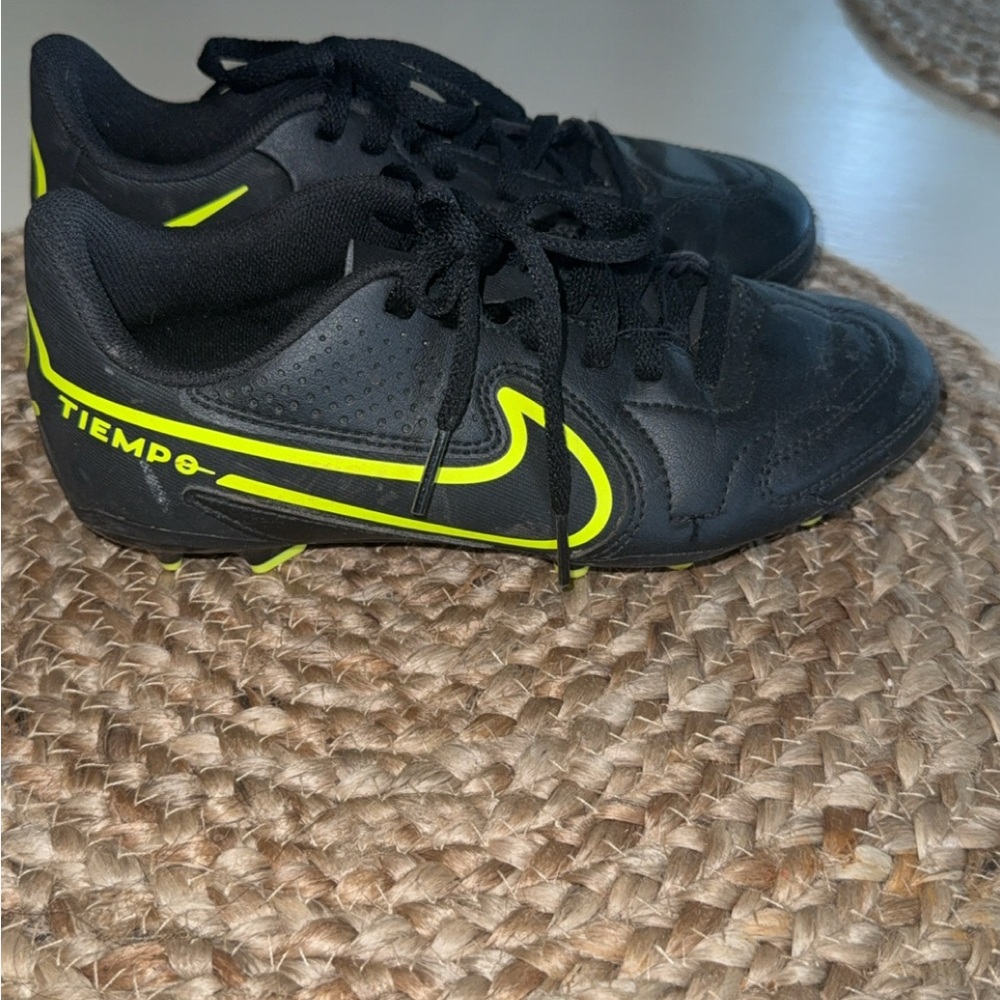 Nike Tiempo Kids Soccer Cleats - Black and Neon Yellow